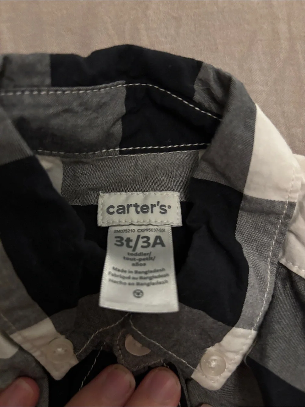 Carter's Black & White Buffalo Plaid Button-Down Shirt